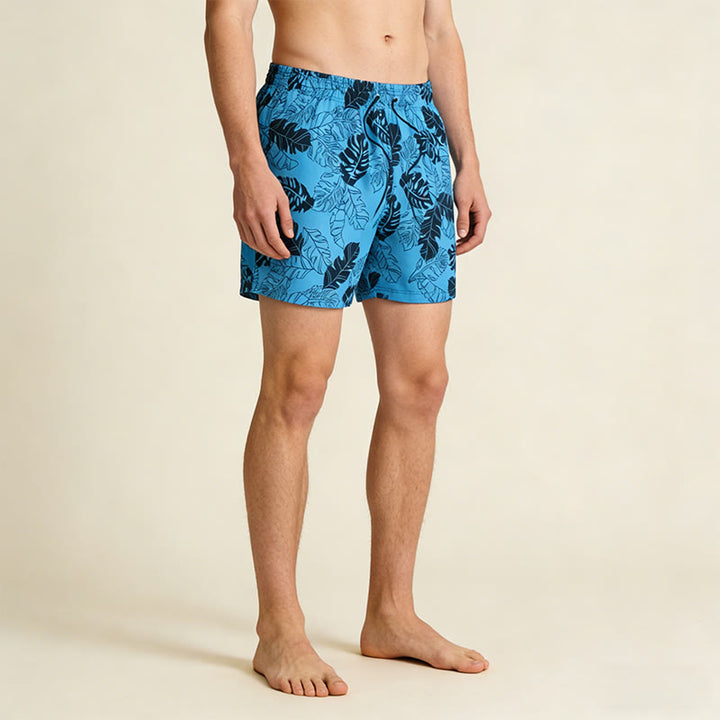 Pantaloncini da uomo Olivenorma Sketch con stampa di foglie di Monstera tropicale e coulisse, ad asciugatura rapida. - image 3