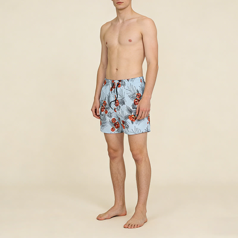 Pantaloncini da uomo Olivenorma con stampa di foglie di palma e ibisco tropicale, coulisse e asciugatura rapida. - image 4