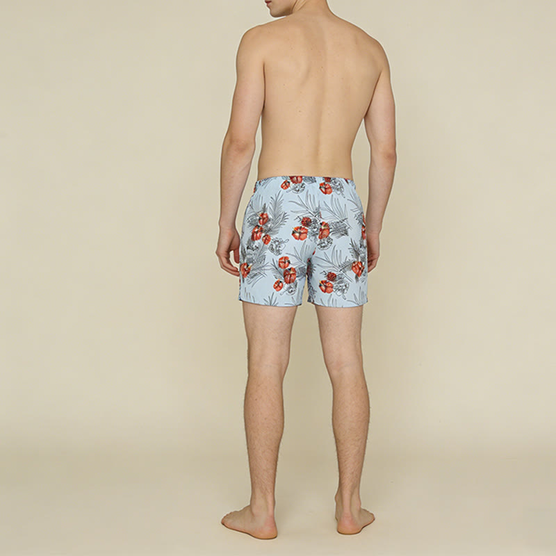 Pantaloncini da uomo Olivenorma con stampa di foglie di palma e ibisco tropicale, coulisse e asciugatura rapida. - image 3