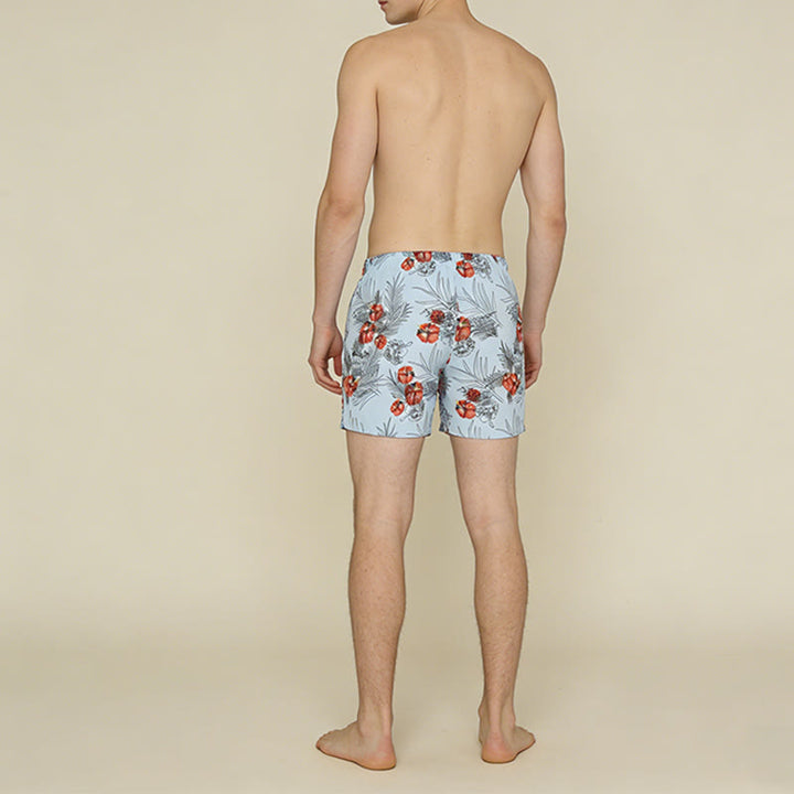 Pantaloncini da uomo Olivenorma con stampa di foglie di palma e ibisco tropicale, coulisse e asciugatura rapida. - image 3