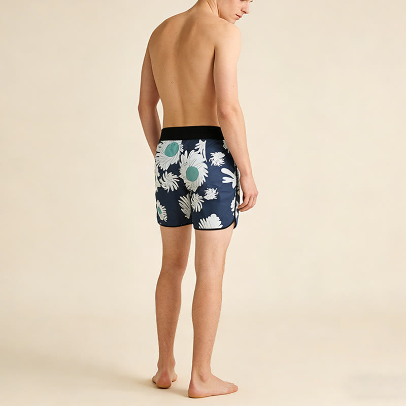 Pantaloncini da uomo Olivenorma con stampa floreale astratta a margherite tropicali, chiusura a strappo e coulisse, ad asciugatura rapida. - image 3