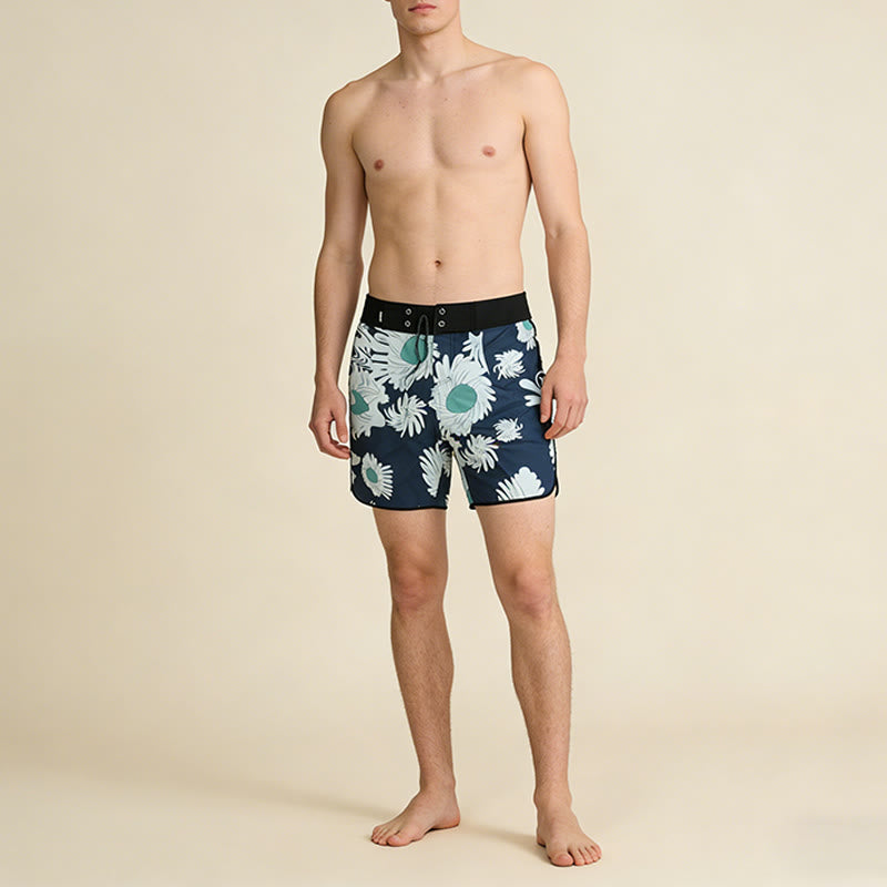 Pantaloncini da uomo Olivenorma con stampa floreale astratta a margherite tropicali, chiusura a strappo e coulisse, ad asciugatura rapida. - image 1