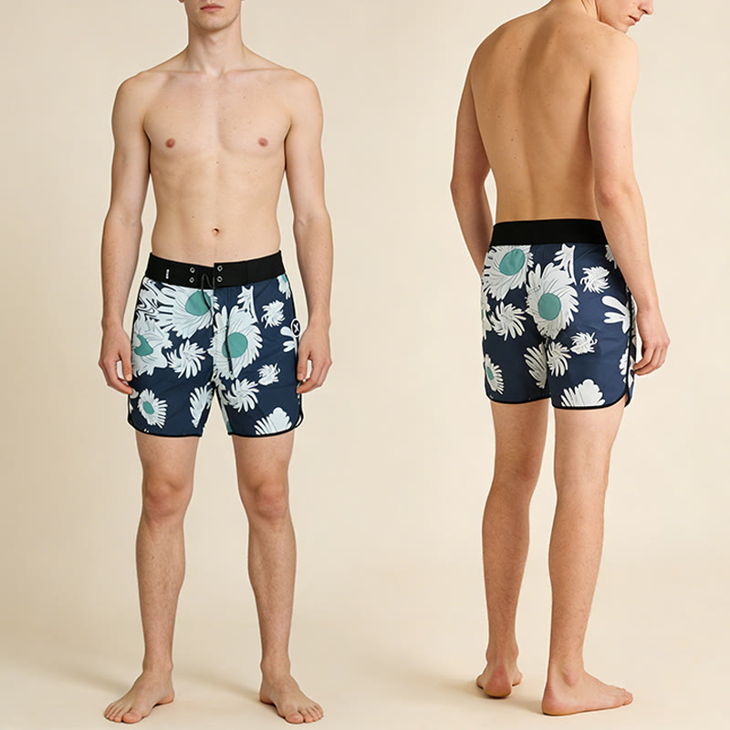 Pantaloncini da uomo Olivenorma con stampa floreale astratta a margherite tropicali, chiusura a strappo e coulisse, ad asciugatura rapida. - image 4