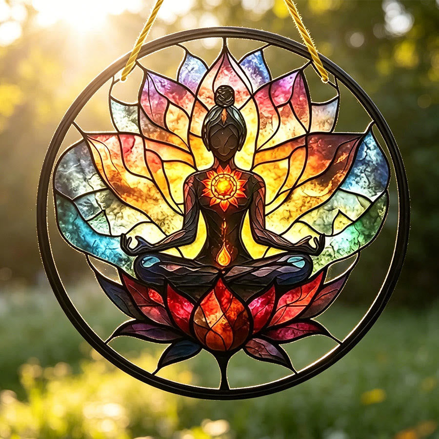 Decorazione murale 2D Olivenorma con effetto vetrata vintage, chakra zen e acchiappasole in vetro colorato. - 30 cm * 30 cm - image 0