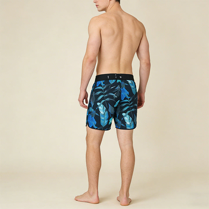 Pantaloncini da uomo comodi e larghi Olivenorma Outdoor Surf Style con stampa di foglie tropicali. - image 3