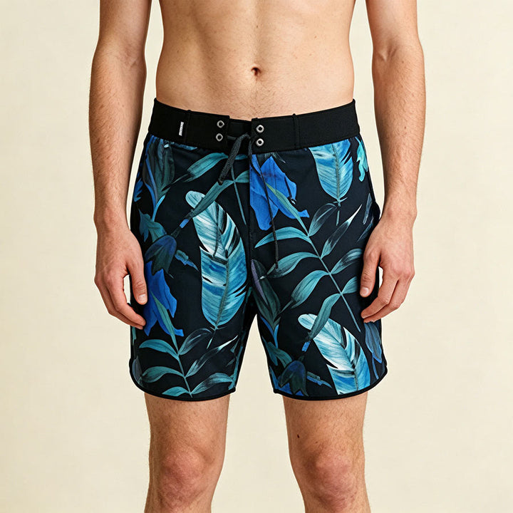 Pantaloncini da uomo comodi e larghi Olivenorma Outdoor Surf Style con stampa di foglie tropicali. - Blu - 3XL - image 0