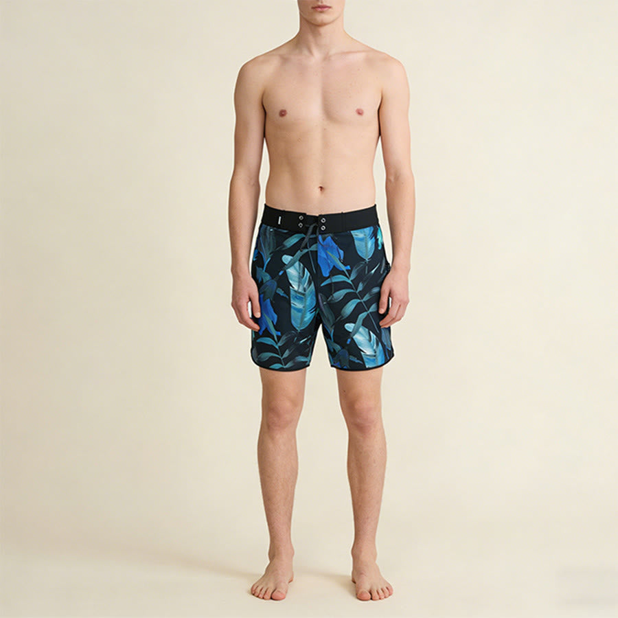 Pantaloncini da uomo comodi e larghi Olivenorma Outdoor Surf Style con stampa di foglie tropicali. - image 1