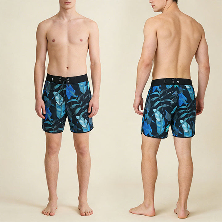 Pantaloncini da uomo comodi e larghi Olivenorma Outdoor Surf Style con stampa di foglie tropicali. - image 4