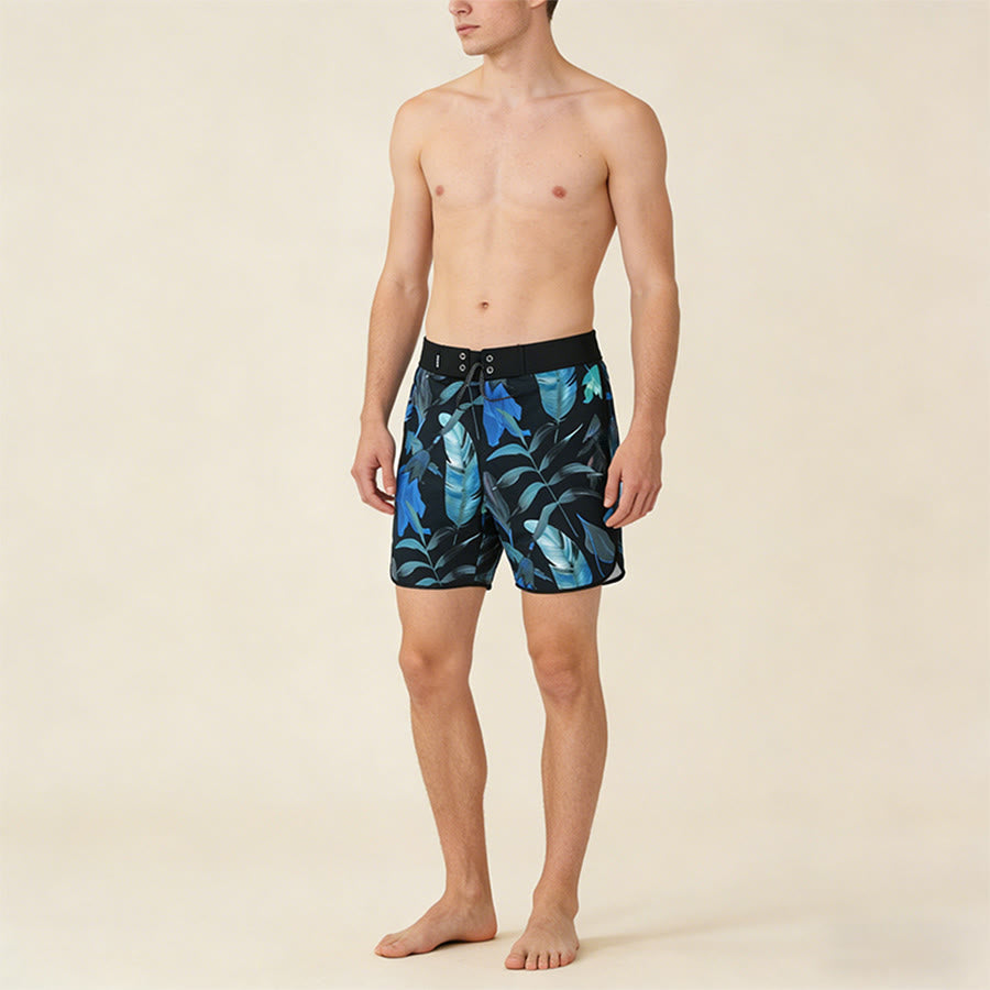 Pantaloncini da uomo comodi e larghi Olivenorma Outdoor Surf Style con stampa di foglie tropicali. - image 2