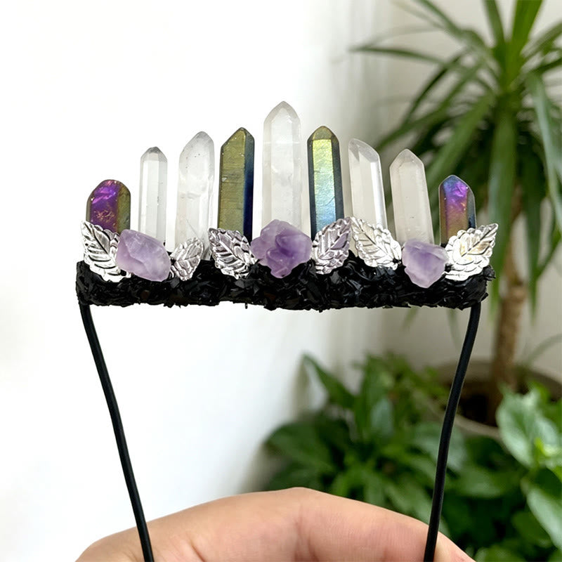 Spilla spirituale Olivenorma in stile boho-witchy con quarzo trasparente naturale e cristallo grezzo. - Quarzo Indigo Aura e Quarzo Trasparente - image 0