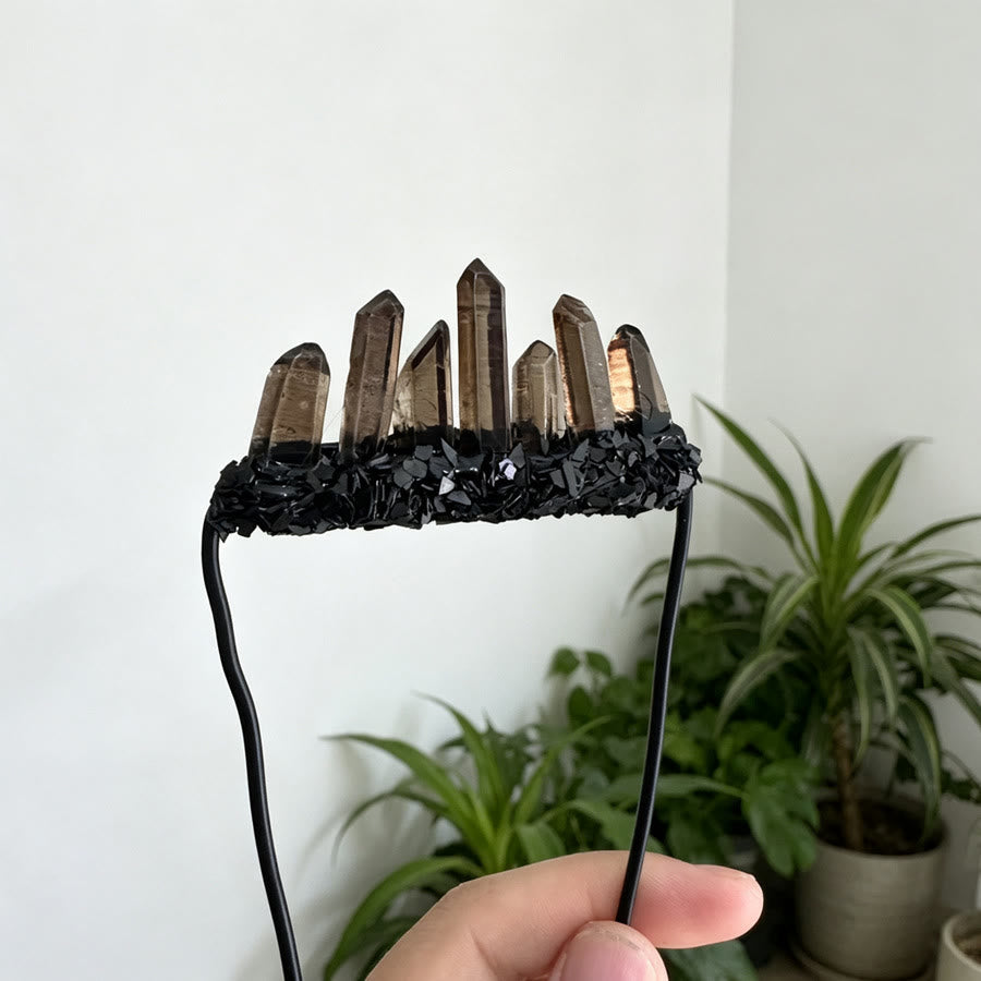Spilla di cristallo curativa Olivenorma Mystic Witchy Graduated Smoky Spike Crystal Dark Base - Quarzo fumé e ossidiana - image 0