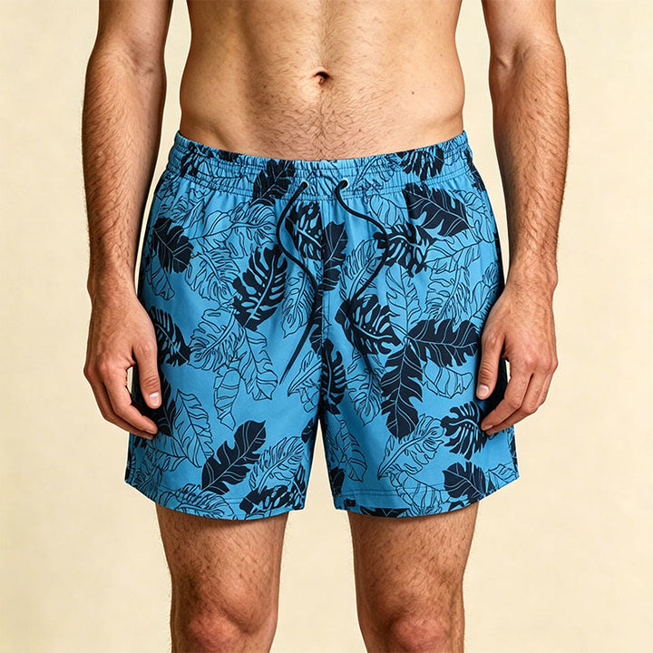 Pantaloncini da uomo Olivenorma Sketch con stampa di foglie di Monstera tropicale e coulisse, ad asciugatura rapida. - Blu - 2XL - image 0