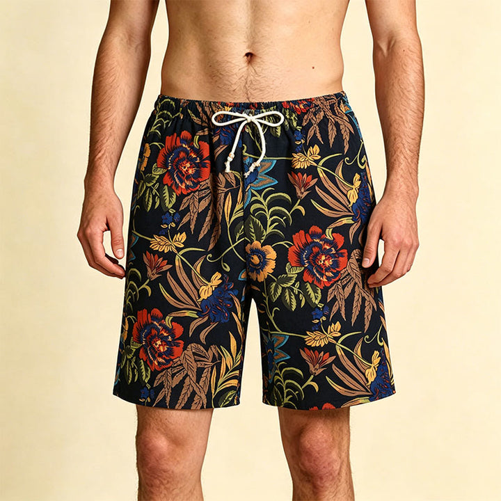Pantaloncini da uomo Olivenorma Vintage con stampa floreale di peonie, coulisse e perline. - Peonia - Taglia unica (55 kg-95 kg) - image 0