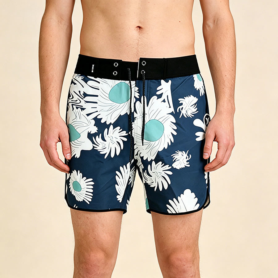 Pantaloncini da uomo Olivenorma con stampa floreale astratta a margherite tropicali, chiusura a strappo e coulisse, ad asciugatura rapida. - Blu - 3XL - image 0