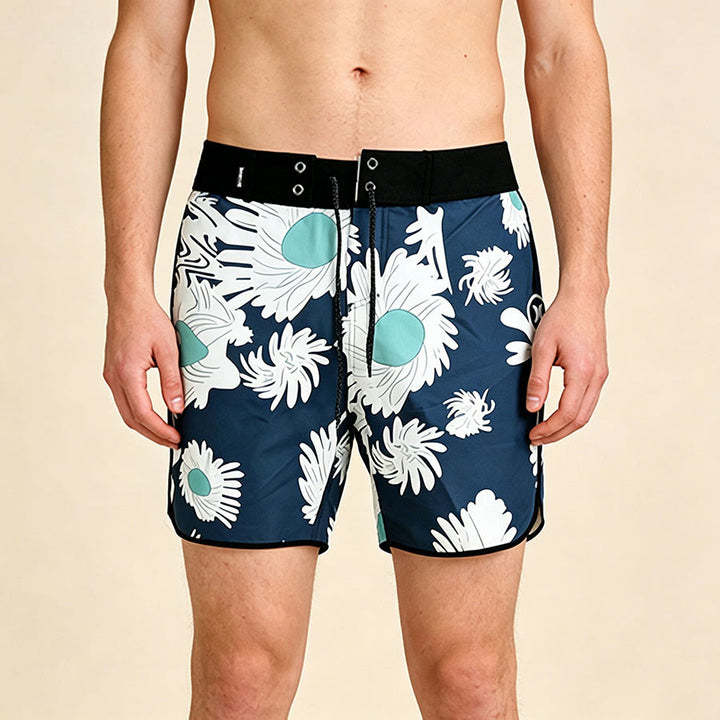 Pantaloncini da uomo Olivenorma con stampa floreale astratta a margherite tropicali, chiusura a strappo e coulisse, ad asciugatura rapida. - Blu - 3XL - image 0
