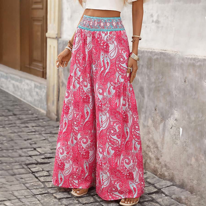 Pantaloni da donna Olivenorma Boho con stampa paisley, vita alta e gamba larga, con arricciature. - image 2