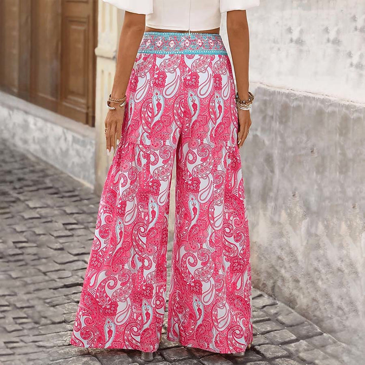 Pantaloni da donna Olivenorma Boho con stampa paisley, vita alta e gamba larga, con arricciature. - Rosa - XL - image 0
