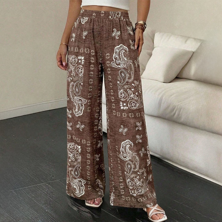 Pantaloni da donna Olivenorma Retro Paisley Bandana Print con elastico in vita e gamba larga. - image 2