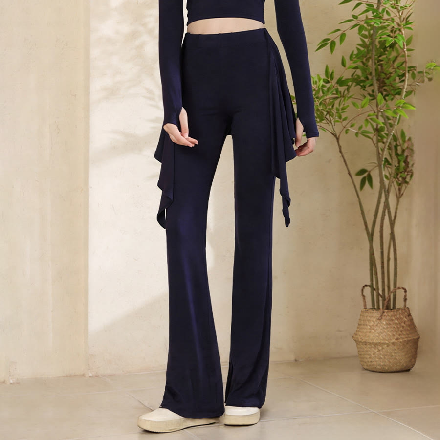Pantaloni da yoga da donna Olivenorma con vita annodata, design asimmetrico a portafoglio, vita alta e gamba svasata. - image 3
