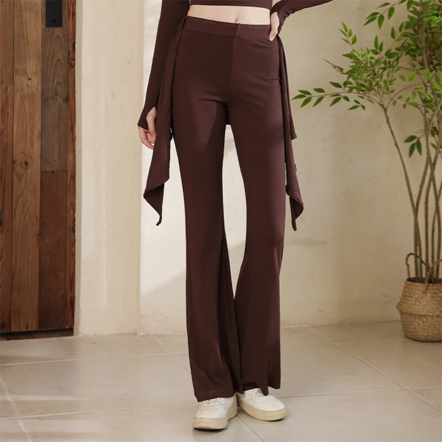 Pantaloni da yoga da donna Olivenorma con vita annodata, design asimmetrico a portafoglio, vita alta e gamba svasata. - Caffè - XL - image 11