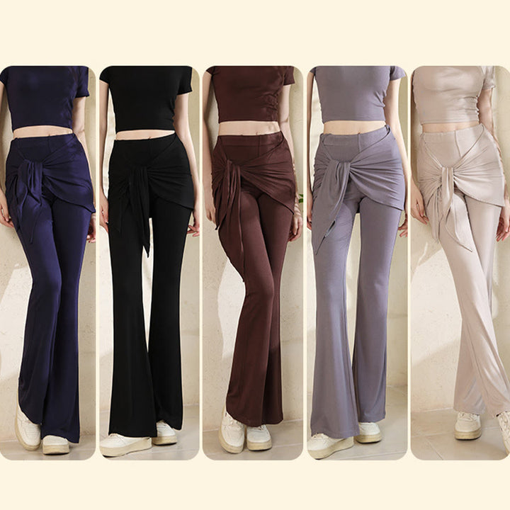 Pantaloni da yoga da donna Olivenorma con vita annodata, design asimmetrico a portafoglio, vita alta e gamba svasata. - image 12