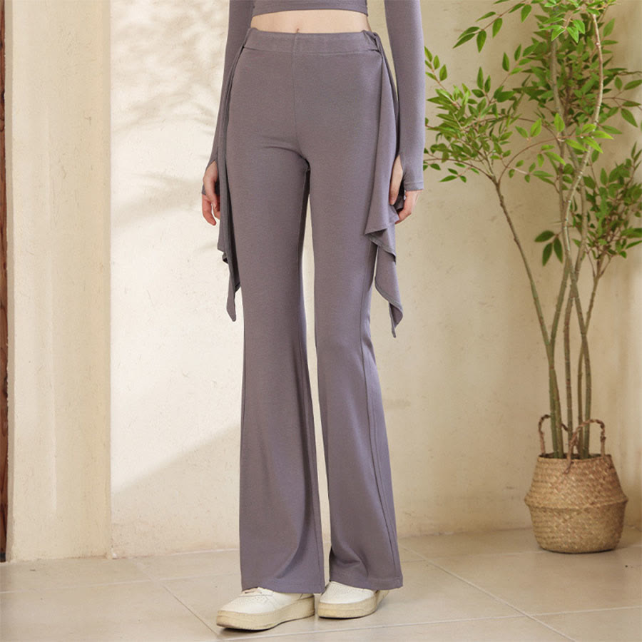 Pantaloni da yoga da donna Olivenorma con vita annodata, design asimmetrico a portafoglio, vita alta e gamba svasata. - Grigio - XL - image 8