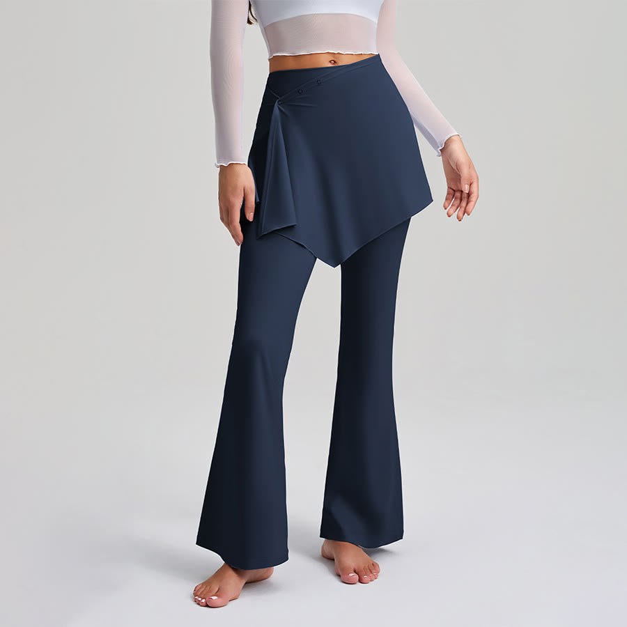 Pantaloni da yoga da donna Olivenorma con gonna asimmetrica, dettagli a bottoni, vita alta e taglio svasato. - Blu navy - XXL - image 7