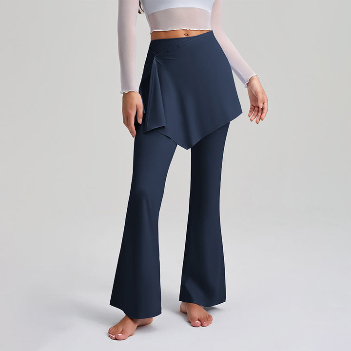 Pantaloni da yoga da donna Olivenorma con gonna asimmetrica, dettagli a bottoni, vita alta e taglio svasato. - Blu navy - XXL - image 7