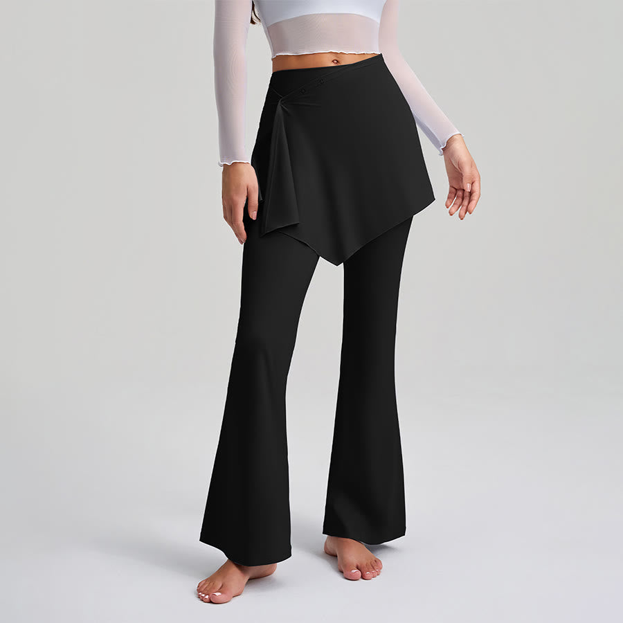 Pantaloni da yoga da donna Olivenorma con gonna asimmetrica, dettagli a bottoni, vita alta e taglio svasato. - Moda nera - XXL - image 9