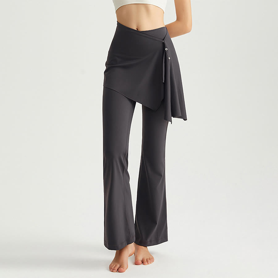 Pantaloni da yoga da donna Olivenorma con gonna asimmetrica, dettagli a bottoni, vita alta e taglio svasato. - Grigio Roccia - XXL - image 0