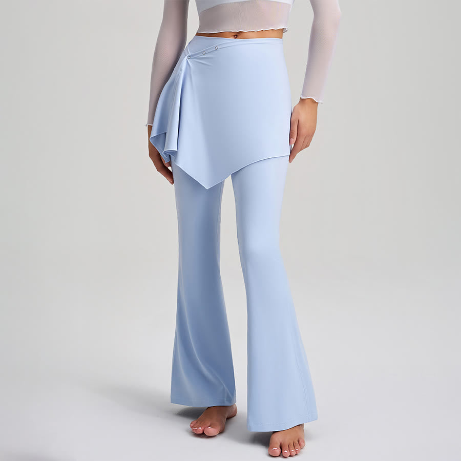 Pantaloni da yoga da donna Olivenorma con gonna asimmetrica, dettagli a bottoni, vita alta e taglio svasato. - image 5
