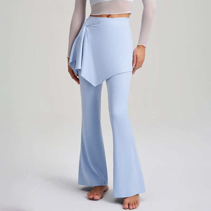 Pantaloni da yoga da donna Olivenorma con gonna asimmetrica, dettagli a bottoni, vita alta e taglio svasato. - image 5