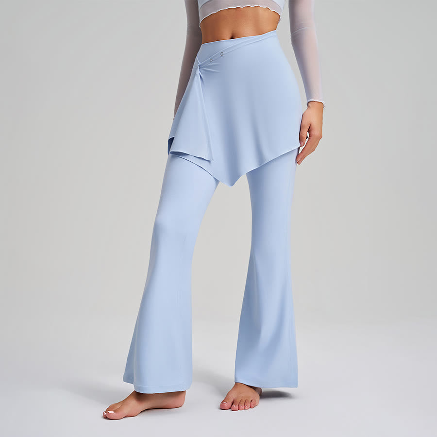 Pantaloni da yoga da donna Olivenorma con gonna asimmetrica, dettagli a bottoni, vita alta e taglio svasato. - image 2
