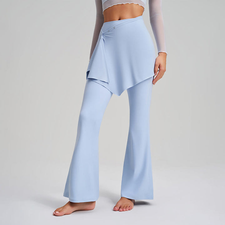 Pantaloni da yoga da donna Olivenorma con gonna asimmetrica, dettagli a bottoni, vita alta e taglio svasato. - image 2