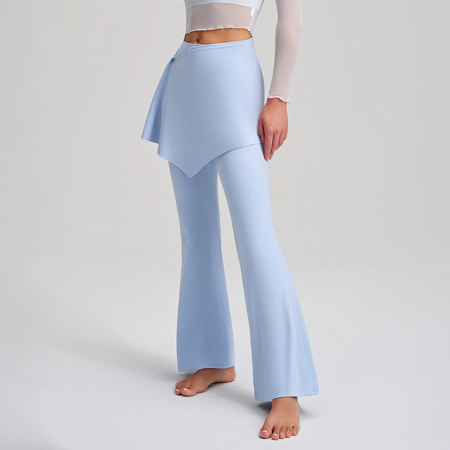 Pantaloni da yoga da donna Olivenorma con gonna asimmetrica, dettagli a bottoni, vita alta e taglio svasato. - image 3