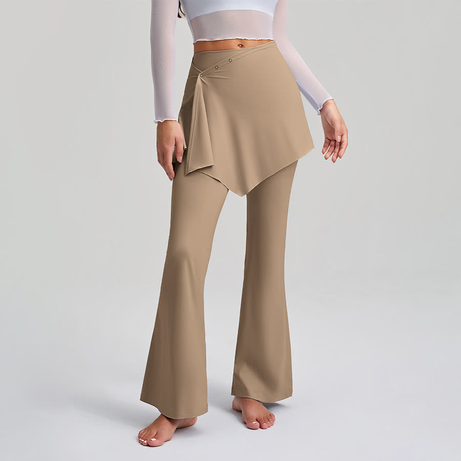 Pantaloni da yoga da donna Olivenorma con gonna asimmetrica, dettagli a bottoni, vita alta e taglio svasato. - Colore cacao - XXL - image 6