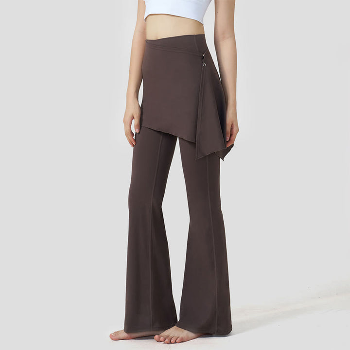 Gonna a strati Olivenorma - Pantaloni da yoga da donna a vita alta svasati con design a sovrapposizione. - Marrone - XL - image 0