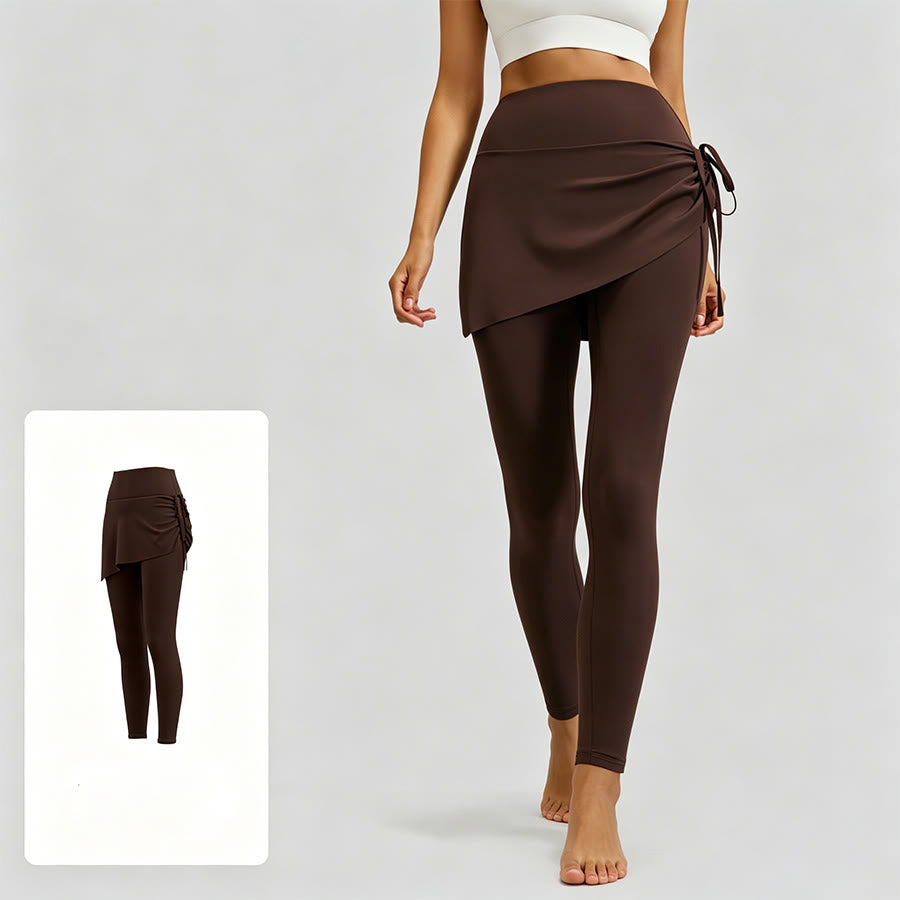 Gonna a portafoglio a vita alta Olivenorma con coulisse e pantaloni da yoga da donna - Caffè preparato - XXL - image 1