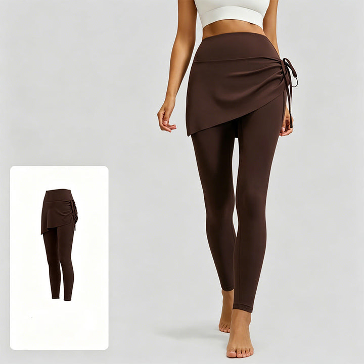 Gonna a portafoglio a vita alta Olivenorma con coulisse e pantaloni da yoga da donna - Caffè preparato - XXL - image 1