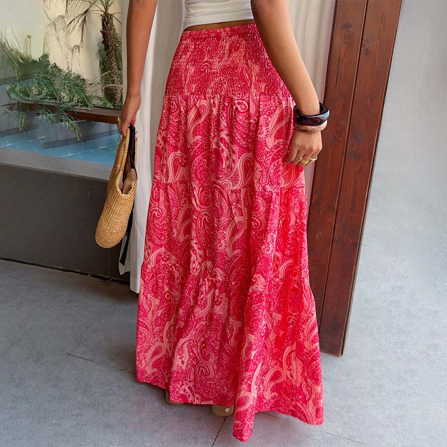 Abito lungo da donna Olivenorma Resort con stampa paisley, vita alta e balze. - image 10