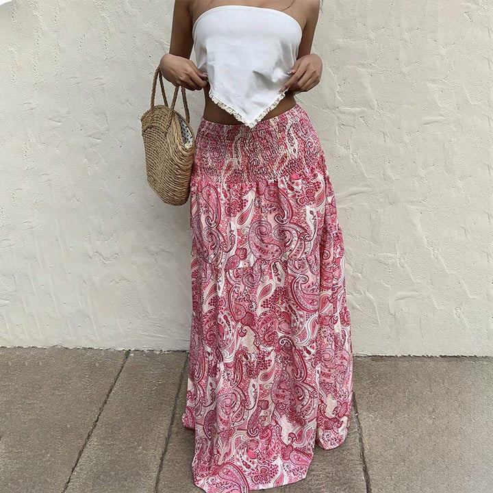 Abito lungo da donna Olivenorma Resort con stampa paisley, vita alta e balze. - Rosa - XL - image 14