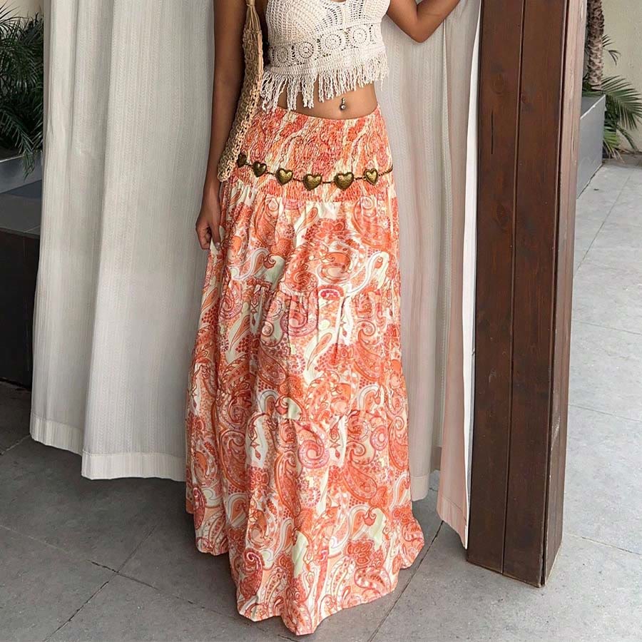 Abito lungo da donna Olivenorma Resort con stampa paisley, vita alta e balze. - image 20