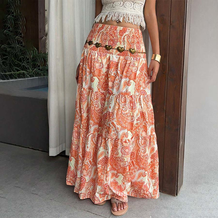 Abito lungo da donna Olivenorma Resort con stampa paisley, vita alta e balze. - image 21