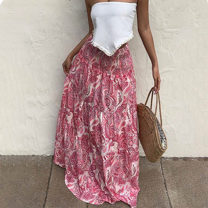 Abito lungo da donna Olivenorma Resort con stampa paisley, vita alta e balze. - image 15