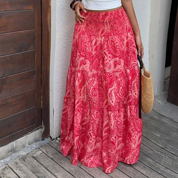 Abito lungo da donna Olivenorma Resort con stampa paisley, vita alta e balze. - image 13