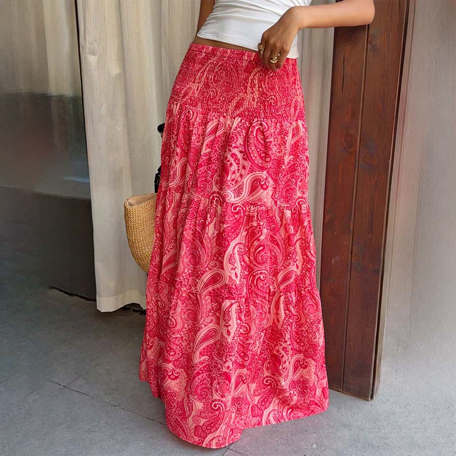 Abito lungo da donna Olivenorma Resort con stampa paisley, vita alta e balze. - Rosso - XL - image 9