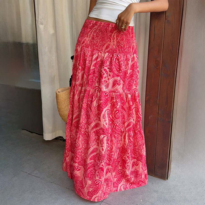 Abito lungo da donna Olivenorma Resort con stampa paisley, vita alta e balze. - Rosso - XL - image 9