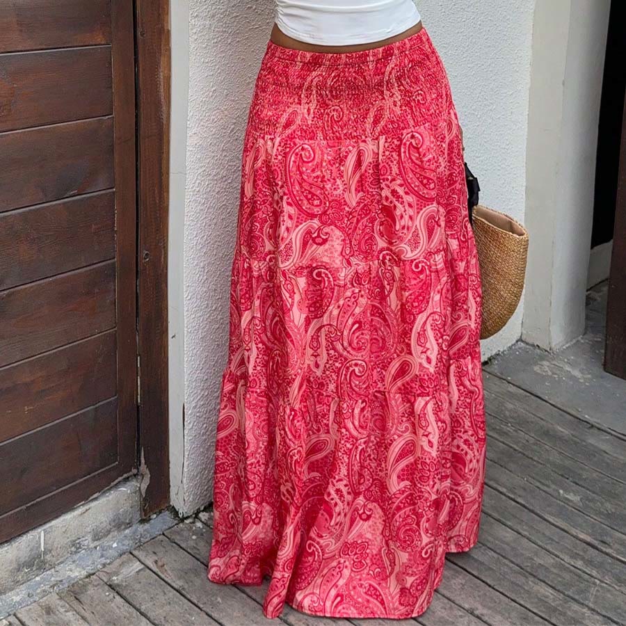 Abito lungo da donna Olivenorma Resort con stampa paisley, vita alta e balze. - image 11