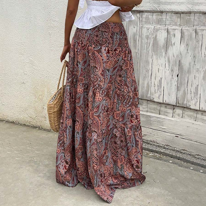 Abito lungo da donna Olivenorma Resort con stampa paisley, vita alta e balze. - image 25