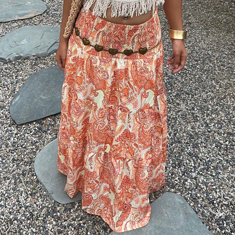 Abito lungo da donna Olivenorma Resort con stampa paisley, vita alta e balze. - image 22